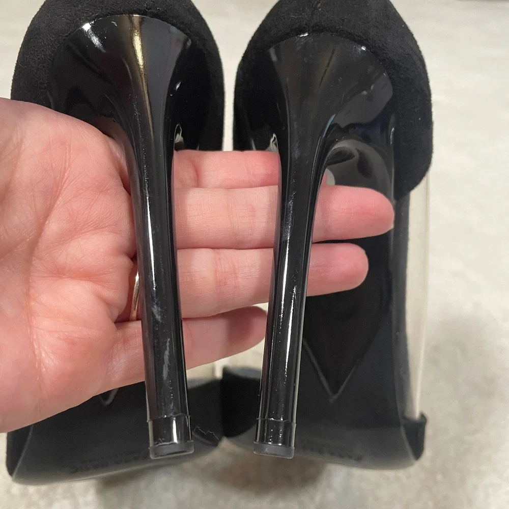 Zara Black Clear PVC Vinyl Pointed Toe Stiletto Pumps Faux Suede Glam Vamp 37